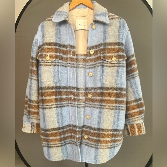 Flannel Shirt/Jacket. Pastel Blue and Brown. Fleece. - Picture 1 of 3